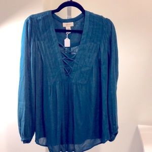 Style & Co Teal Bohemian Blouse - small